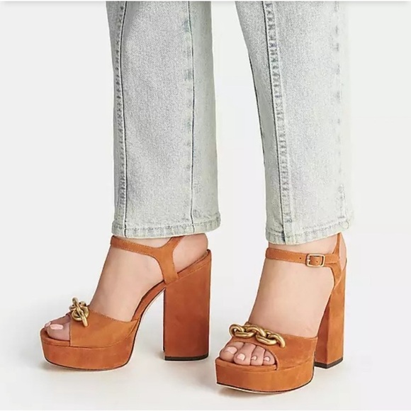 COACH Nicolette Platform Sandals Retro burnished amber chunky block heels Sz 9.5 - Picture 7 of 16